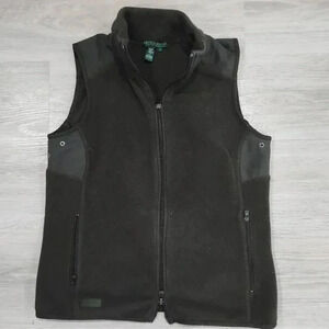 Ralph Lauren Active Womens Fleece Full Zip Up Mock Neck Active Vest Black Small
